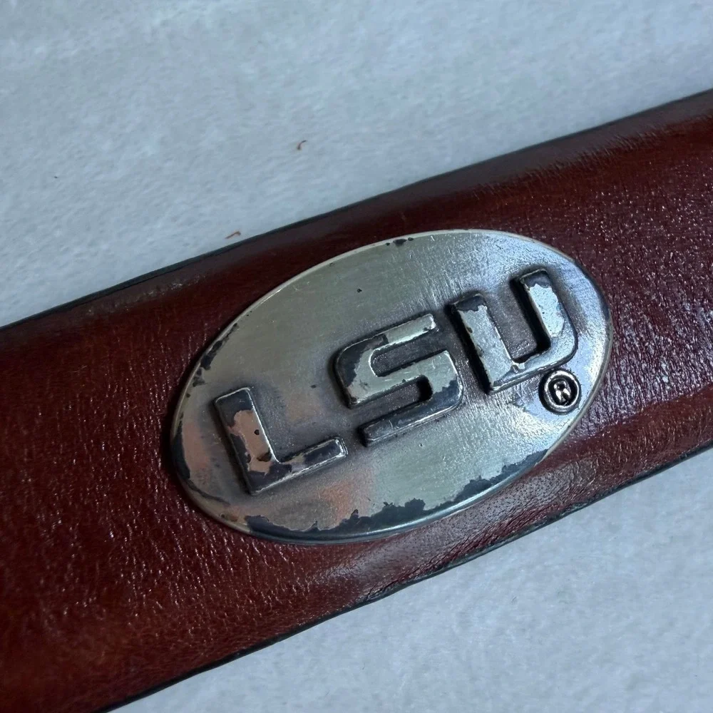 LSU Tigers Leather Belt Mens 38 Brown Western Engraved Buckle‎ NCAA Collegiate